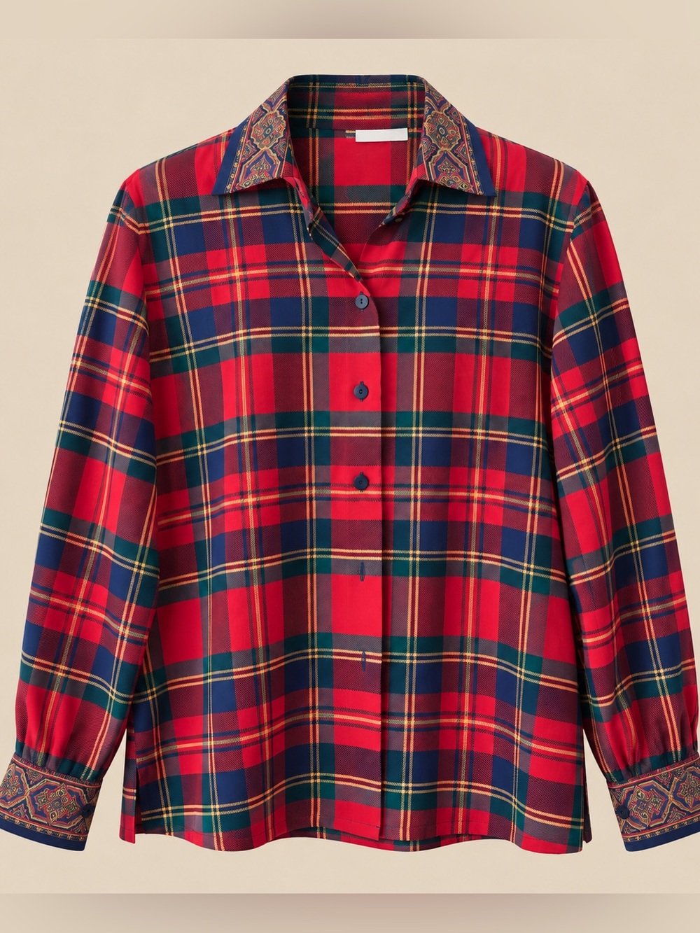 90s Vintage Tartan Plaid Button Down Blouse 10